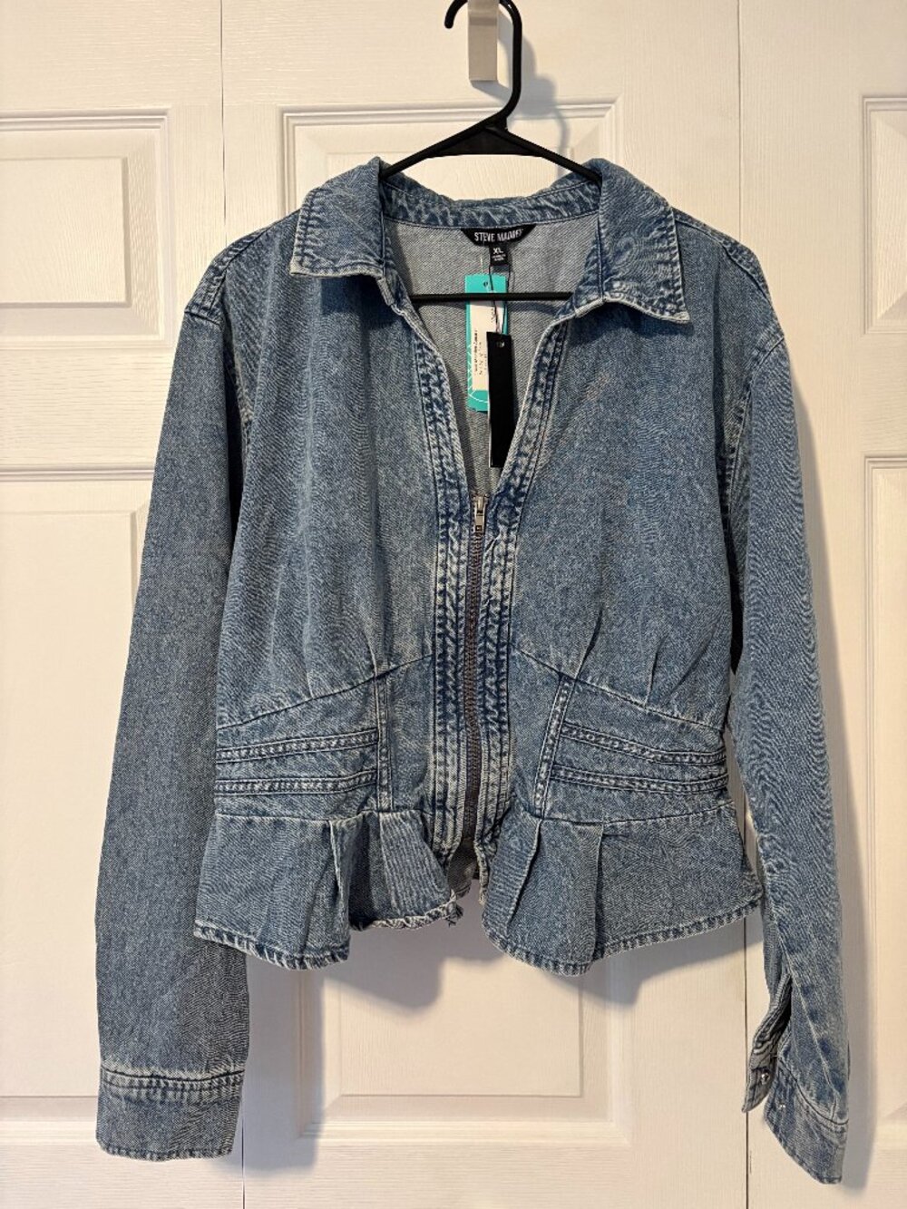 NWT Steve Madden Aria Denim Peplum Top Size XL Indigo Blue Zip Up Shirt